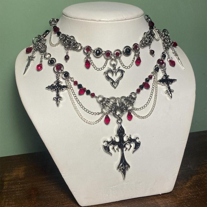 Elegante Gotische Kruis Hanger Ketting Dames Gelaagd Sieraden Met Legering Ketting Geometrisch Ontwerp 2025 Collectie
