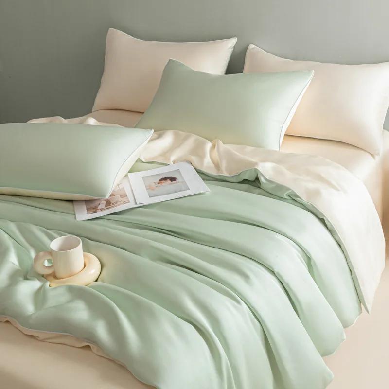 Jednobarevná dvoutónová praná ledově hedvábná ložní souprava letní chladivý pocit prostěradla moderní jednoduché měkké prodyšné sady přikrývek