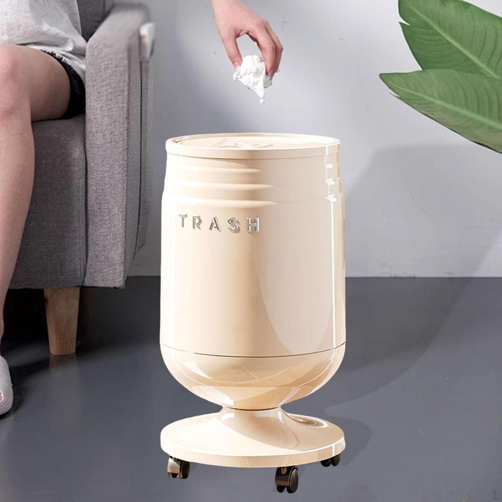 Rolling Trash Can Garbage Container Multipurpose Decorative Waste Basket with Lid for Dorm Kitchen