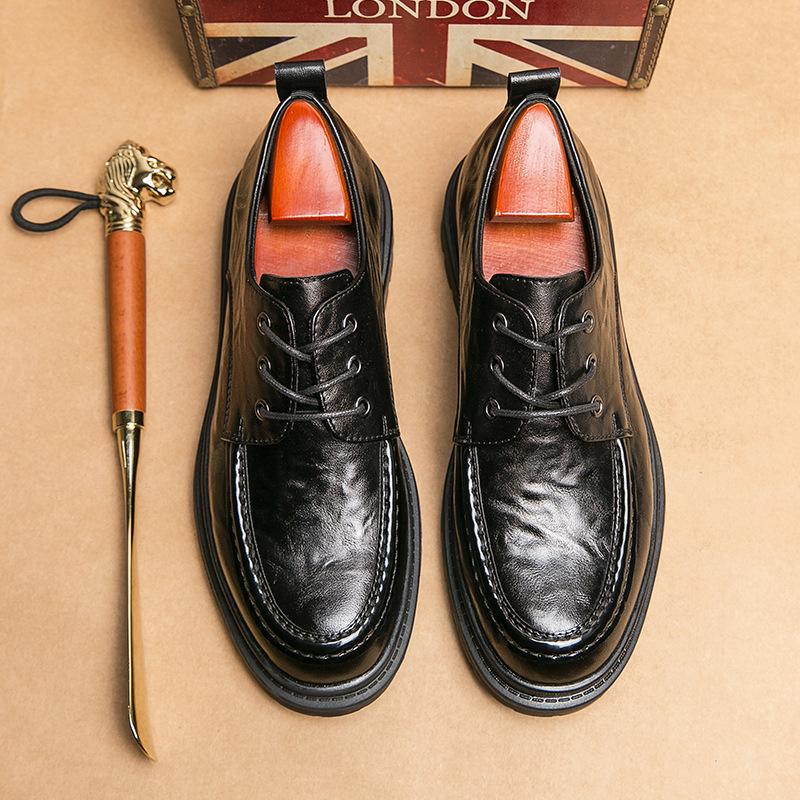 

Leather shoes casual leather shoes groom wedding summer men s shoes British matching work shoes black suit platform 38