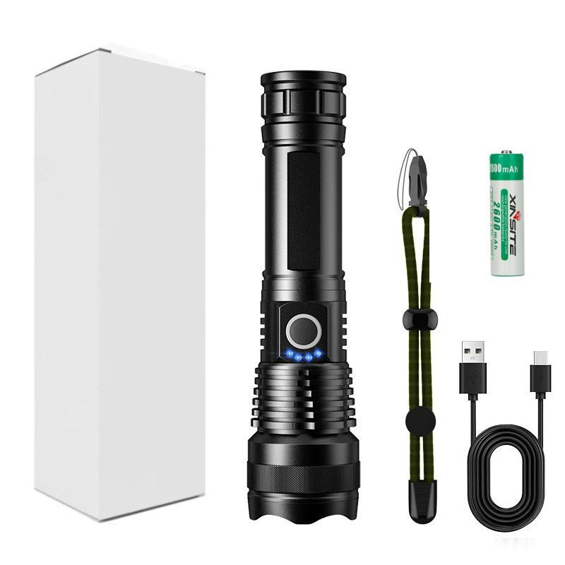 High Power 4-Core XHP50 LED Flashlight Type-C Rechargeable Torch Zoom Hand Lantern 18650 For Camping, Outdoor & Emergency Use