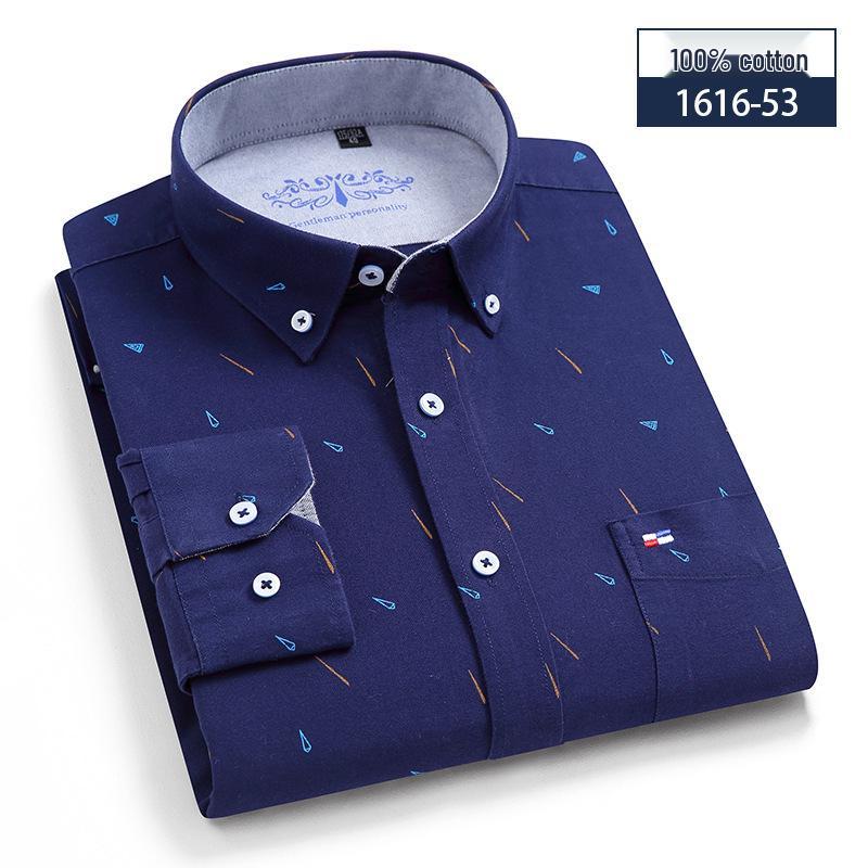 Oxford Men's Long Sleeve Printed Business Shirt - Slim Fit Turn-Down Collar