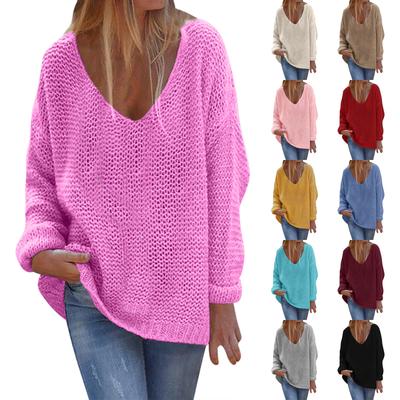Women's  And Winter Loose Solid Color V-neck Long-Sleeved Knit