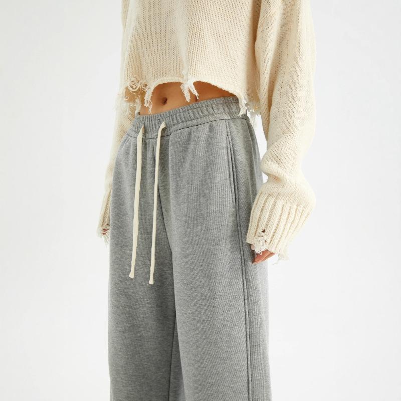 [Gram cashmere wide-leg pants] Winter women's clothing imitation cashmere thermal loose sweatpants cotton straight tube high waist and thin