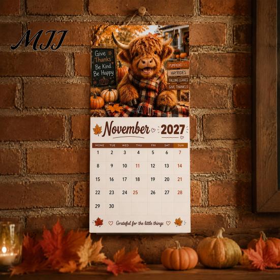 Office Schedule Organizer 2027 Funny Highland Cow Wall Calendar, Cute Farm Animal 12 Month Calendar Scottish Hanging Planner for Rustic Home Decor