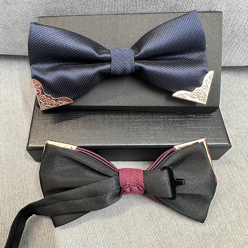 Fashionable Metal Corner Bowtie Men's Suit Shirt Double-layer Wedding Tailcoat Butterfly Tie Men's Accessories with Gift Box