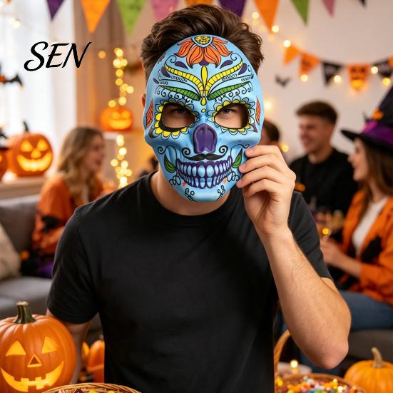 Scary Skeleton Face Masque Day of The Dead Skull Masque, Halloween Sugar Full Festival Costume Supplies Masquerade Party Accessory for Cosplay,