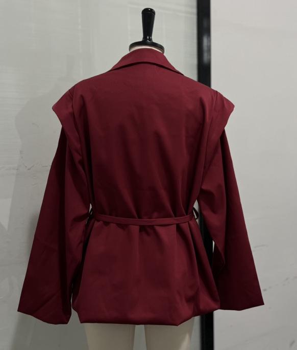 2025 Korean Style Tie-Waist Padded Shoulder Blazer Jacket for Spring/Autumn