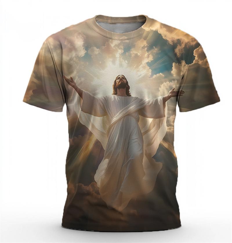 Camisetas Gráficas Tendência de Jesus Para Homens Moda Verão Streetwear Camisetas Cristãs Impressas em 3D Camisetas Frescas Oversized Gola Redonda Tops