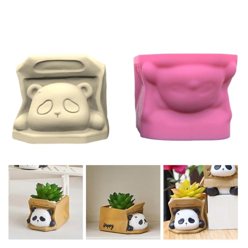 DIY Flowerpot Silicone Mold Cute Panda Head Shaped Concrete Moulds DIY Flowerpots Molds Cements Mould Silicone Material