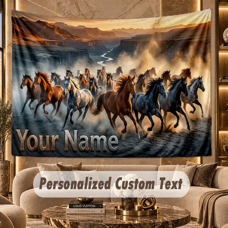 Horse (400) Theme Personalized Tapestry Custom Name Text Wall Hanging Tapestry Home Background Decoration