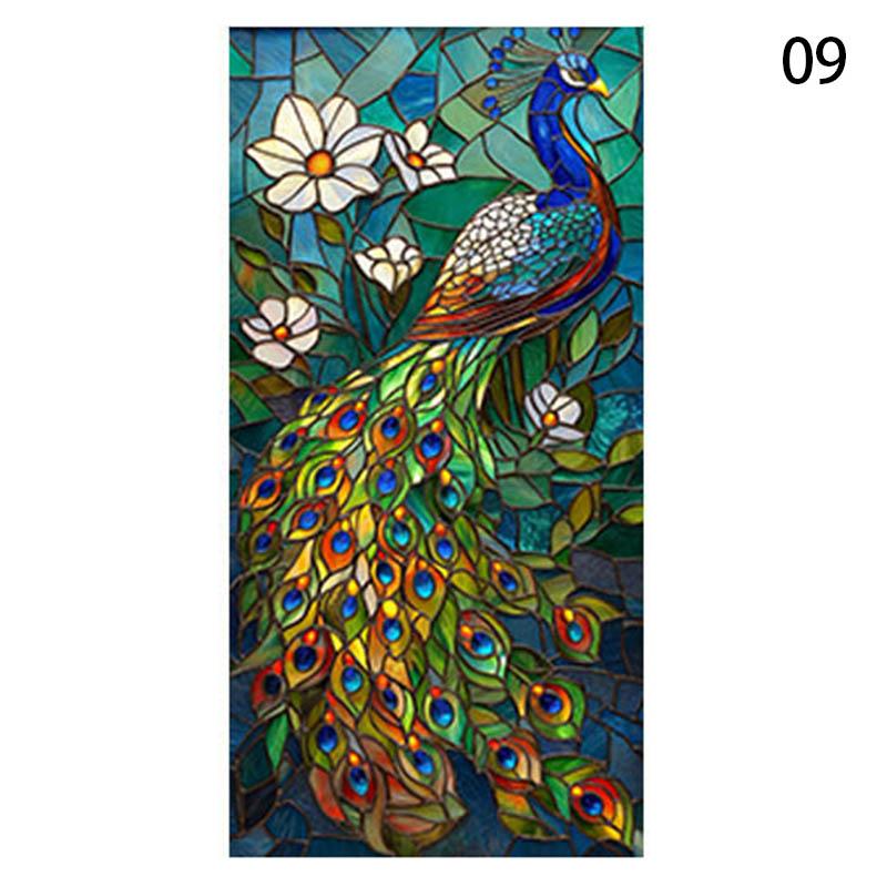 

Retro Style Oil Painting Peacock Art Privacy Frosted Window Sticker Static Cling Vinyl Stained Glass Film Bathroom Decor Sticker 30x60cm