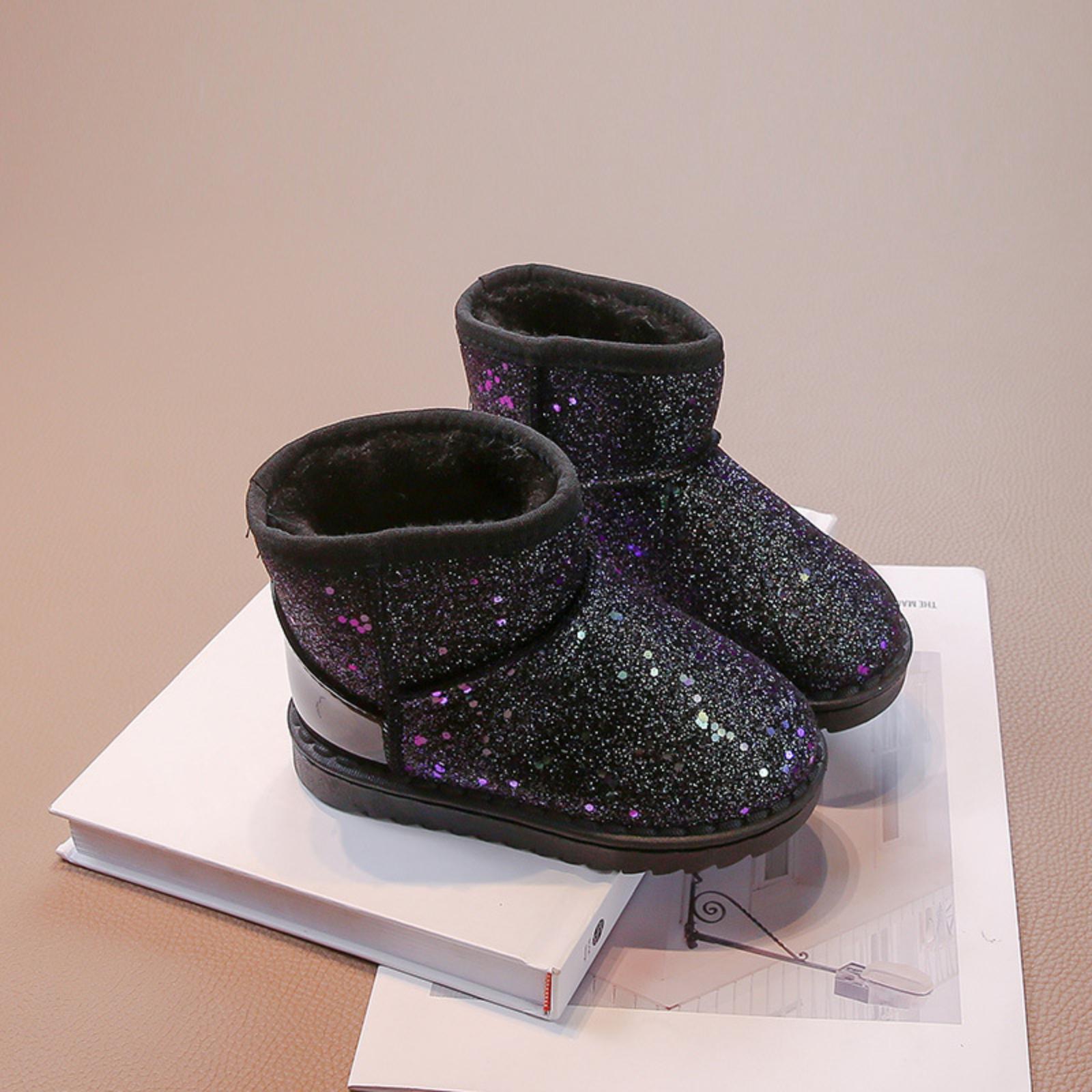 Ботинки с пайетками для мальчиков и девочек, на хлопковой подкладке, с мягкой подошвой, утепленные флисом, студенческие, теплые, короткие 25