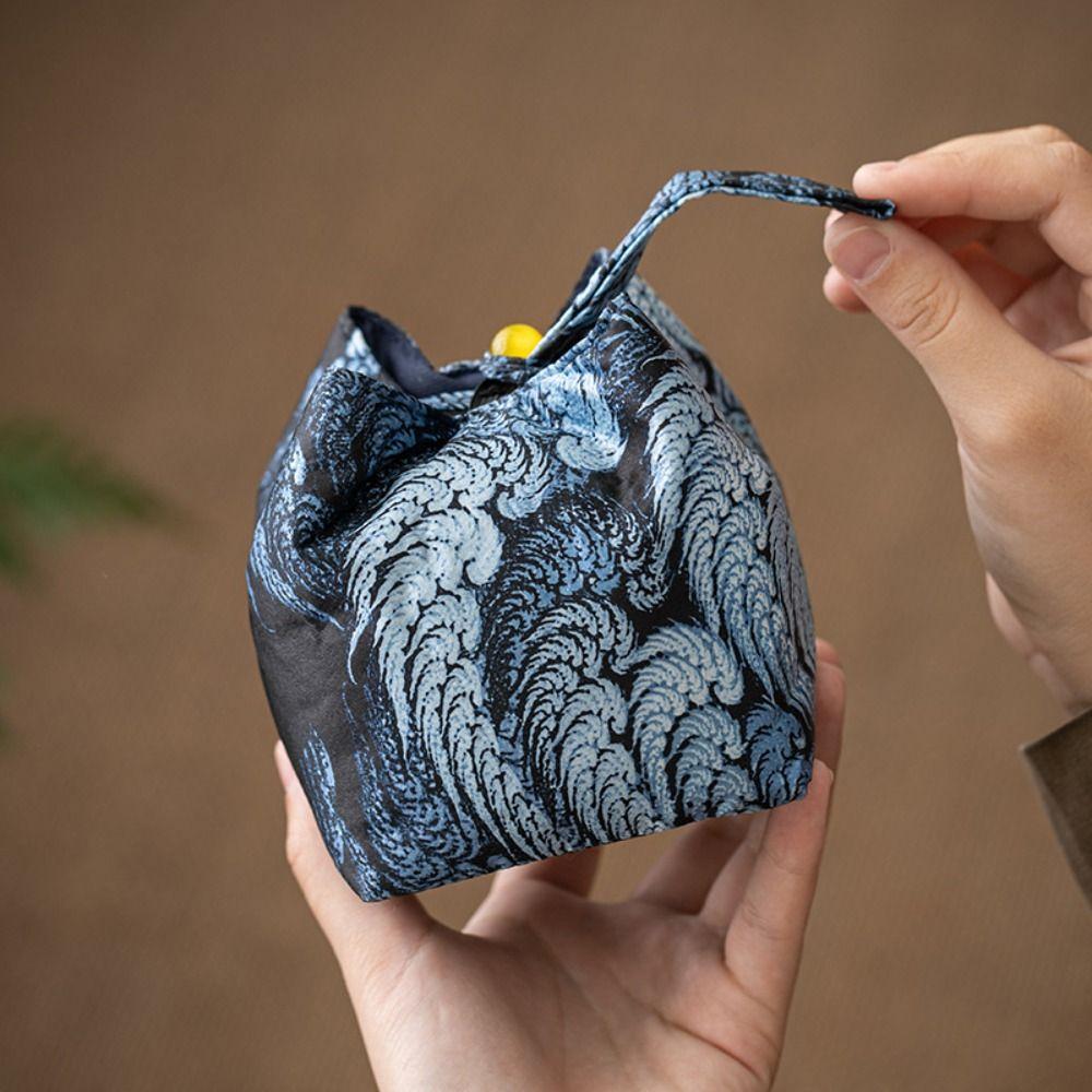 Chinese Style Teacup Drawstring Cloth Pouch Breakage-proof Embroidered Handbag  Purse