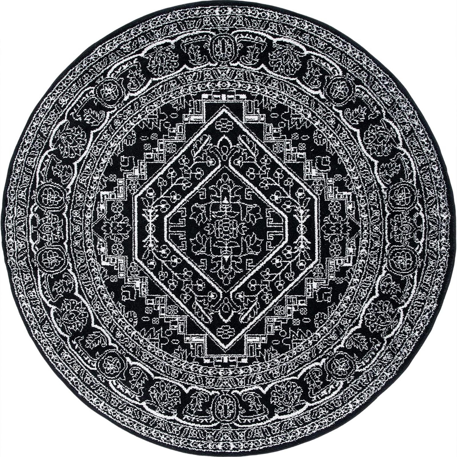 

Black & White Geometric Vintage-Inspired Round Area Rug Perfect for Living Room or Bedroom Decor Classic Elegant rug 60cm