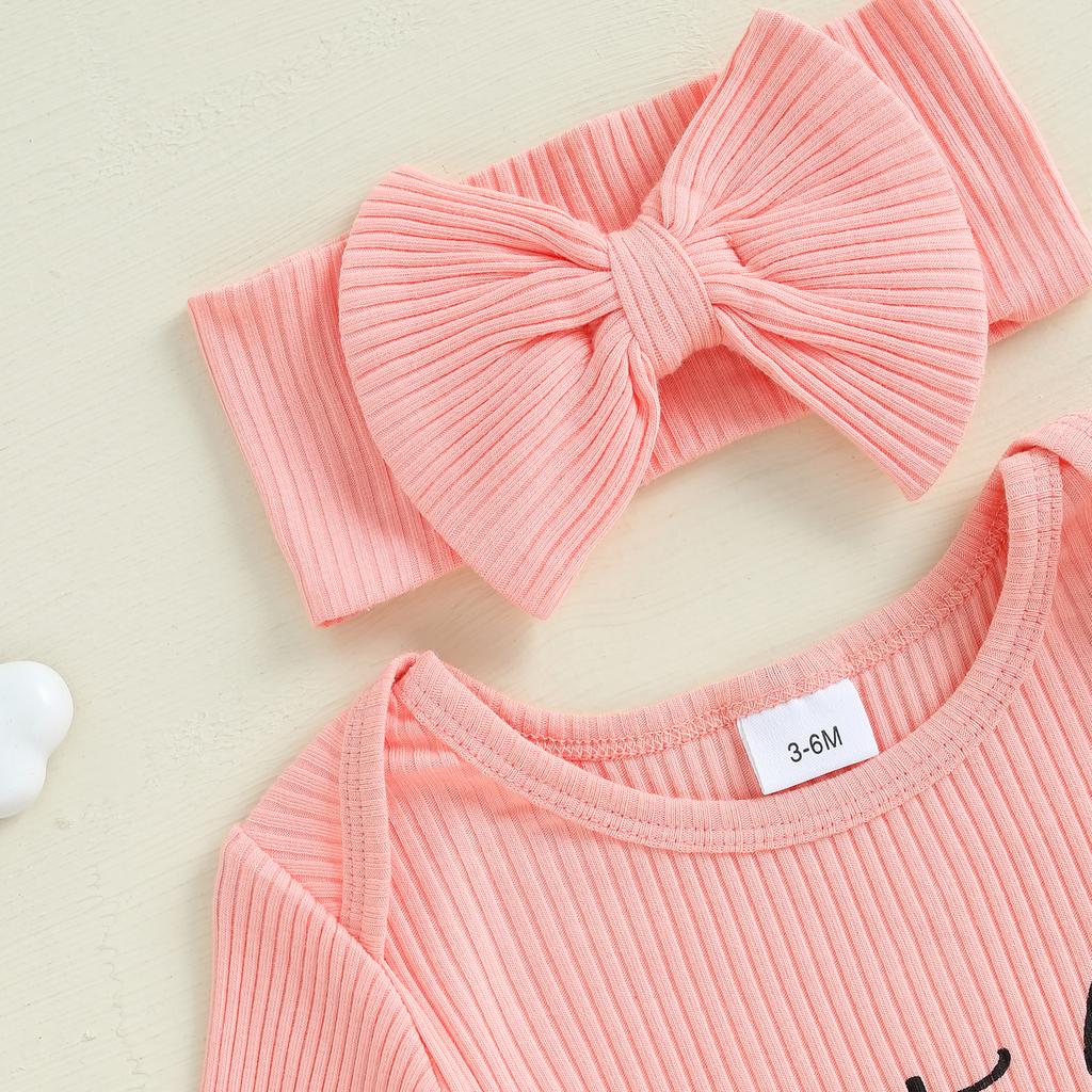 Baby Girls Rompers Easter Clothes Letter Rabbit Print Frills Infant Bodysuits Jumpsuits with Headband