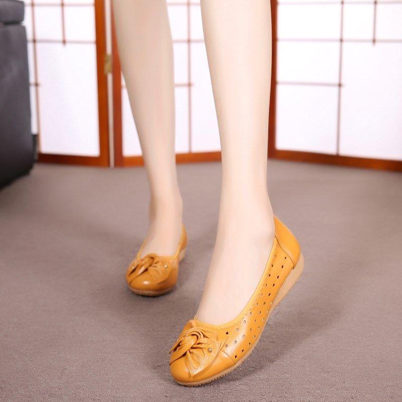 2025 Spring Summer Women Shoes Soft Genuine Leather Brand Ladies Flats Elegant Woman Shoes Black White Yellow Plus Size 42