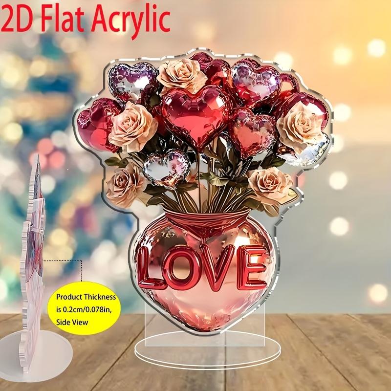 

2D Flat LOVE Bohemian Heart-Shaped Rose Valentine S Day Acrylic Desk Decor Plaque, Suitable for Wall Decoration, Porch, Room, Villa, Accents Home, H 19*17CM