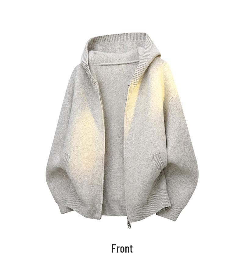 2025 Autumn/Winter High Neck Korean Style Double Zipper Knitted Cardigan for Couples – Loose Fit Sweater