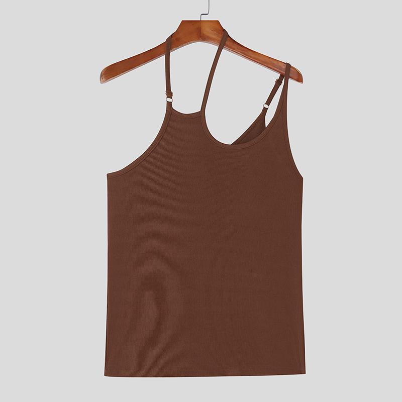 

INCERUN Men Strap Tops Casual Cutout Sleeveless Solid Tanks Camisole 2XL коричневый
