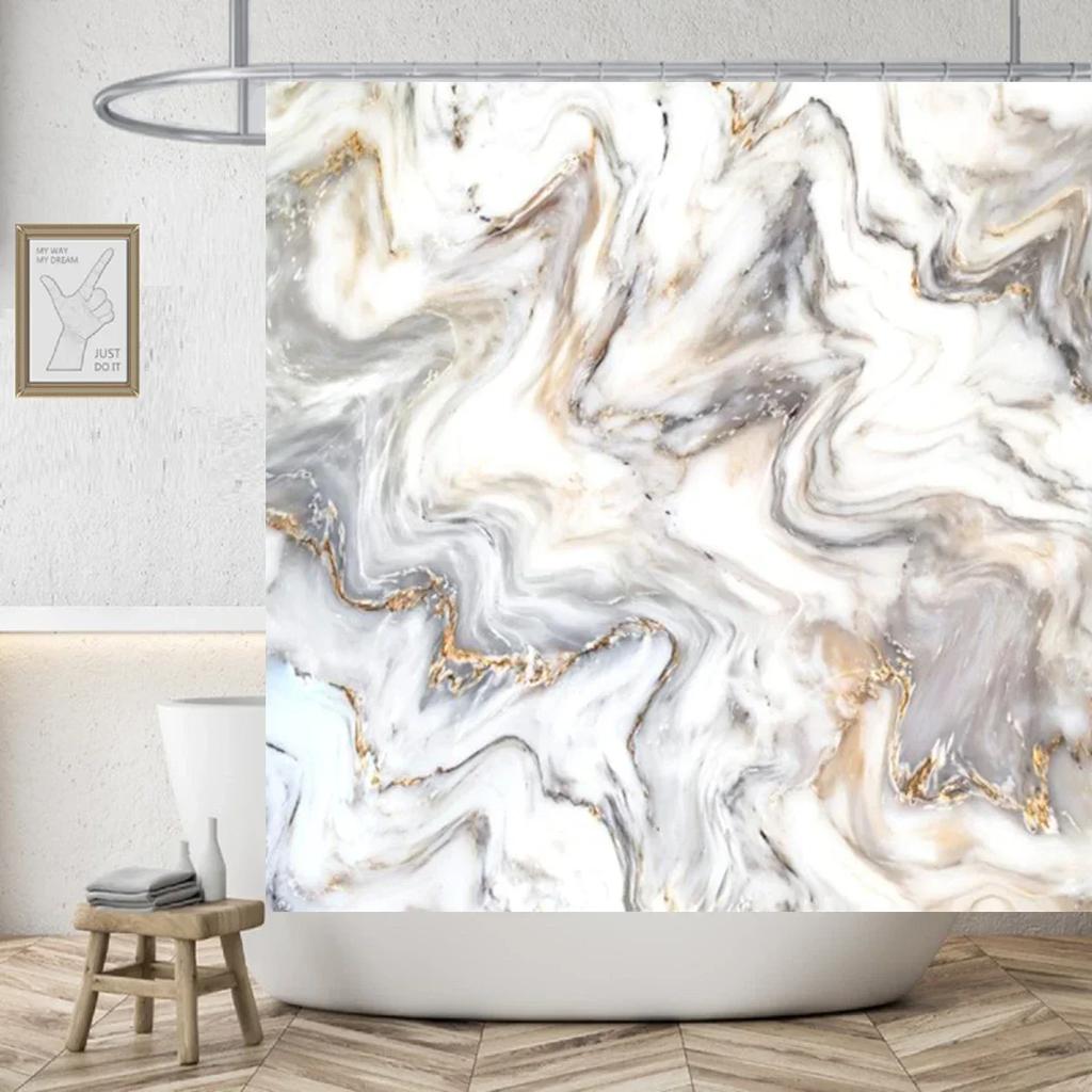 Marble Texturxury Bathroe Luom Shower Curtain Modern Polyester Fabric Shower Curtain Bathtub Accessories Bath Screen with Hooks