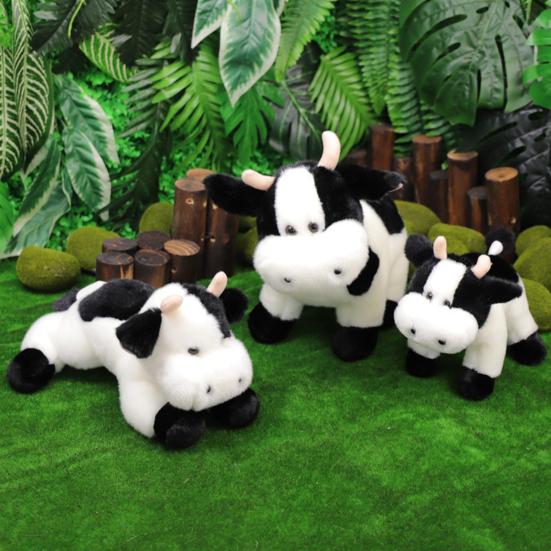 Realistic Plush Cow Toy Soft Stuffed Animal with Black & White Spots Cuddly Companion Birthday Gift for Boys Girls