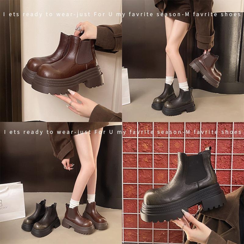 Thick-soled heightening Chelsea boots new small cigarette tube short boots Martin boots women
