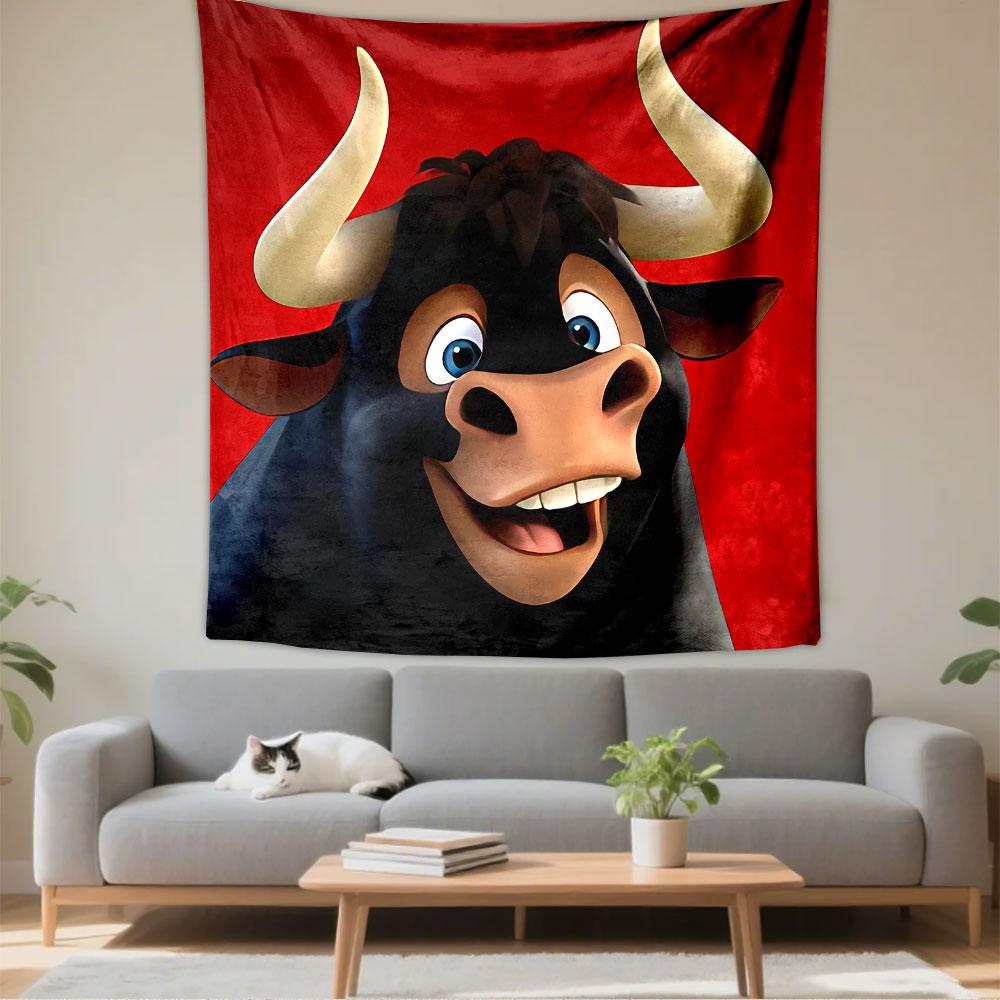 Ferdinand Bull Tapestry Wall Hanging, Animated Bull Movie Poster Art, Family Wall Decor for Bedroom Living Room Dorm