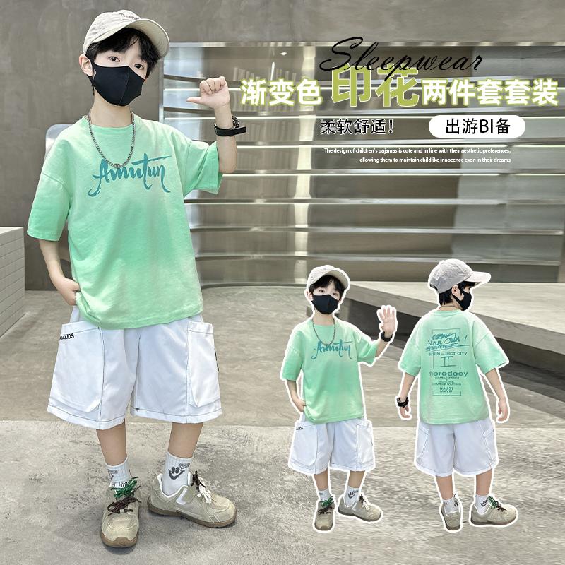 Boys' Summer Outfit Set 2026 New Trendy Children's Summer Tie Dye Gradient Short Sleeved Two-piece Set for Boys' Handsome Children's Clothing