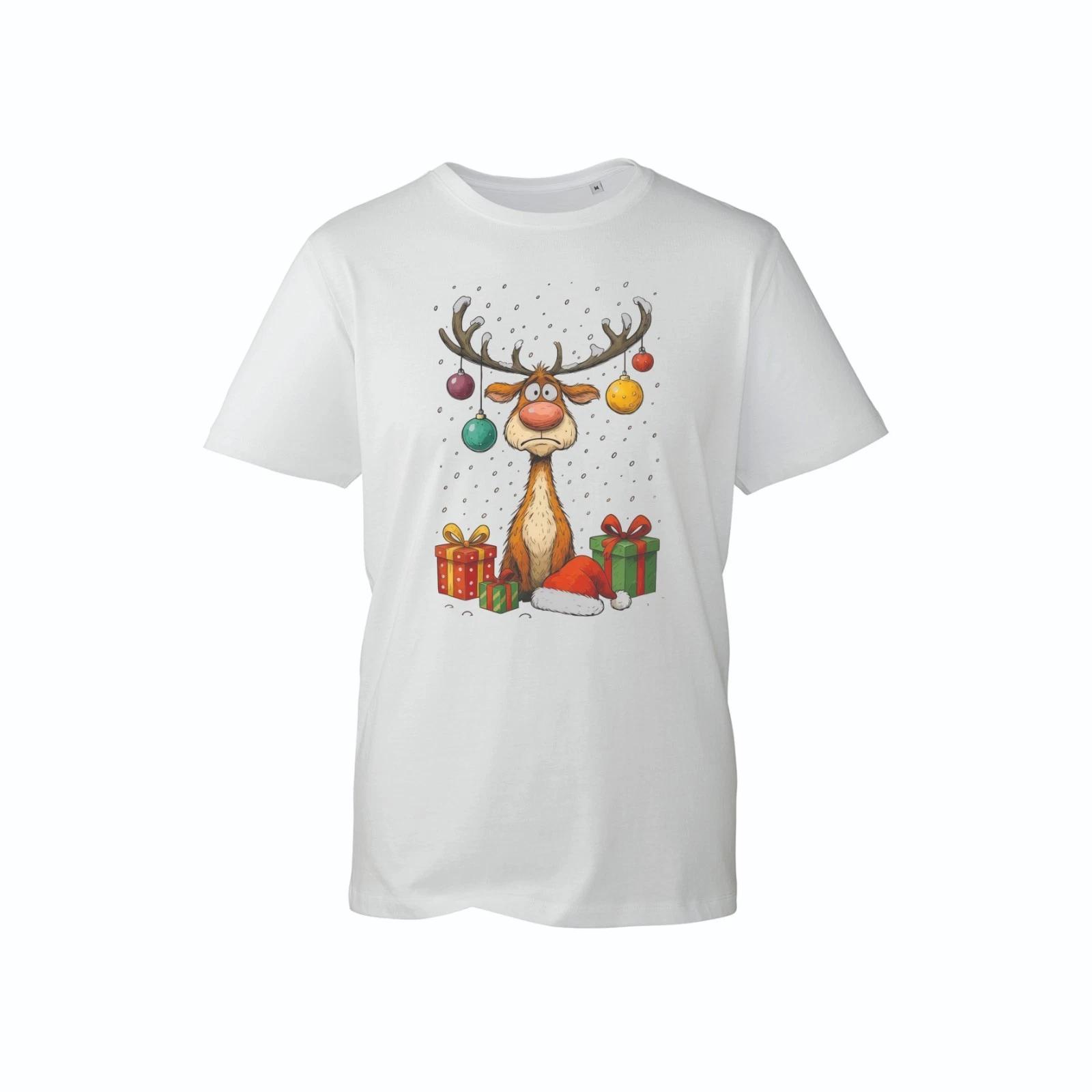 Grumpy Reindeer T-shirt | Sad Christmas Cartoon Tee | Funny Holiday Gift S