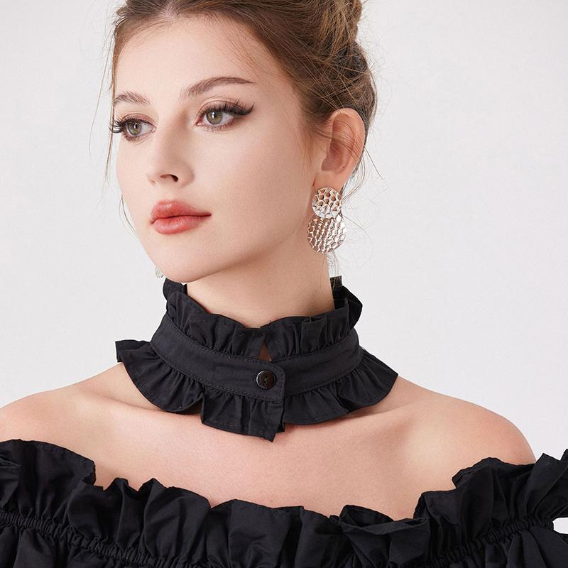 Mode Rüschen Knopf Falscher Kragen Für Frauen Stehkragen Abnehmbar Falsches Armband Für Mädchen Manschetten Falsche Manschetten Zubehör