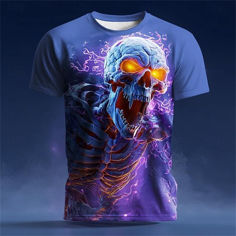Retro Horror Skull Print Men's T-shirt Classic Summer Casual O-neck Short-sleeved Men's Fashionable Loose Oversized Top Women Clothing