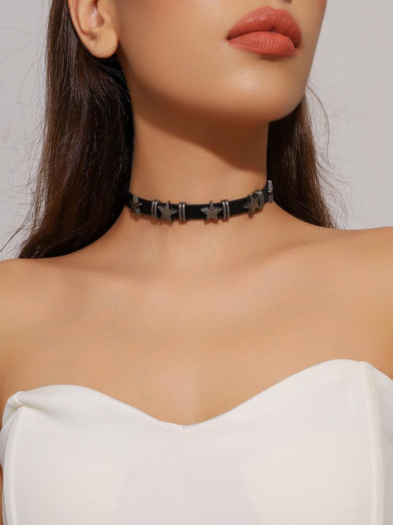 Vintage Black Lace Rose Necklace Bracelet Ring Set Women's Dinner Party, Dark Wind Neck Chain Bracelet