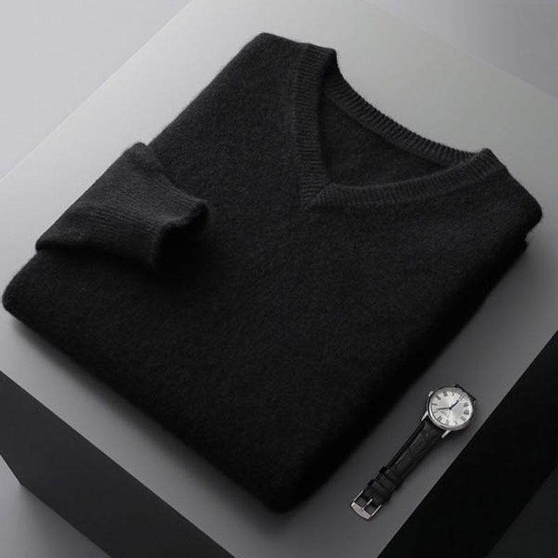 

2024 Men s V-neck Wool Sweater - Thick Knit, Solid Color, Business Casual, Plus Size Pullover. XL