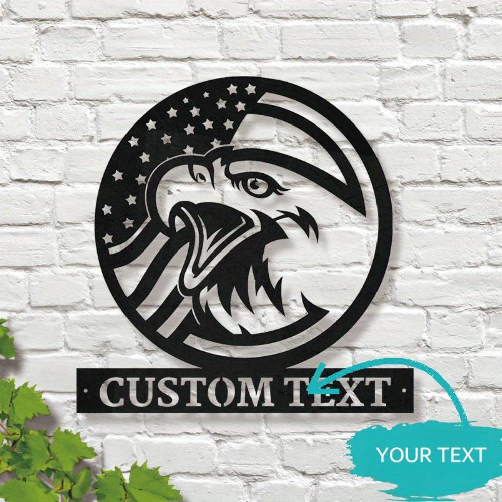 

Personalized American Flag Eagle Metal Sign Custom Family Name Address Plaque Patriotic Decor Classic Style Holiday Gift Wall Art 12inch/30cm