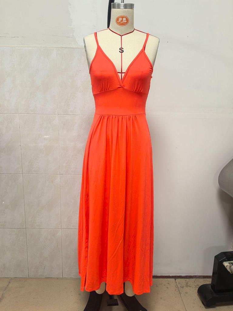 Summer 2025 Sleeveless V-Neck Backless Lace-Up Slit Maxi Dress for Women