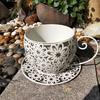 Vintage Teacup Planter Iron Floral Cutout Flowerpot Decorative Plant Pot for Succulents Herbs Flowers Indoor Outdoor Garden Decor
