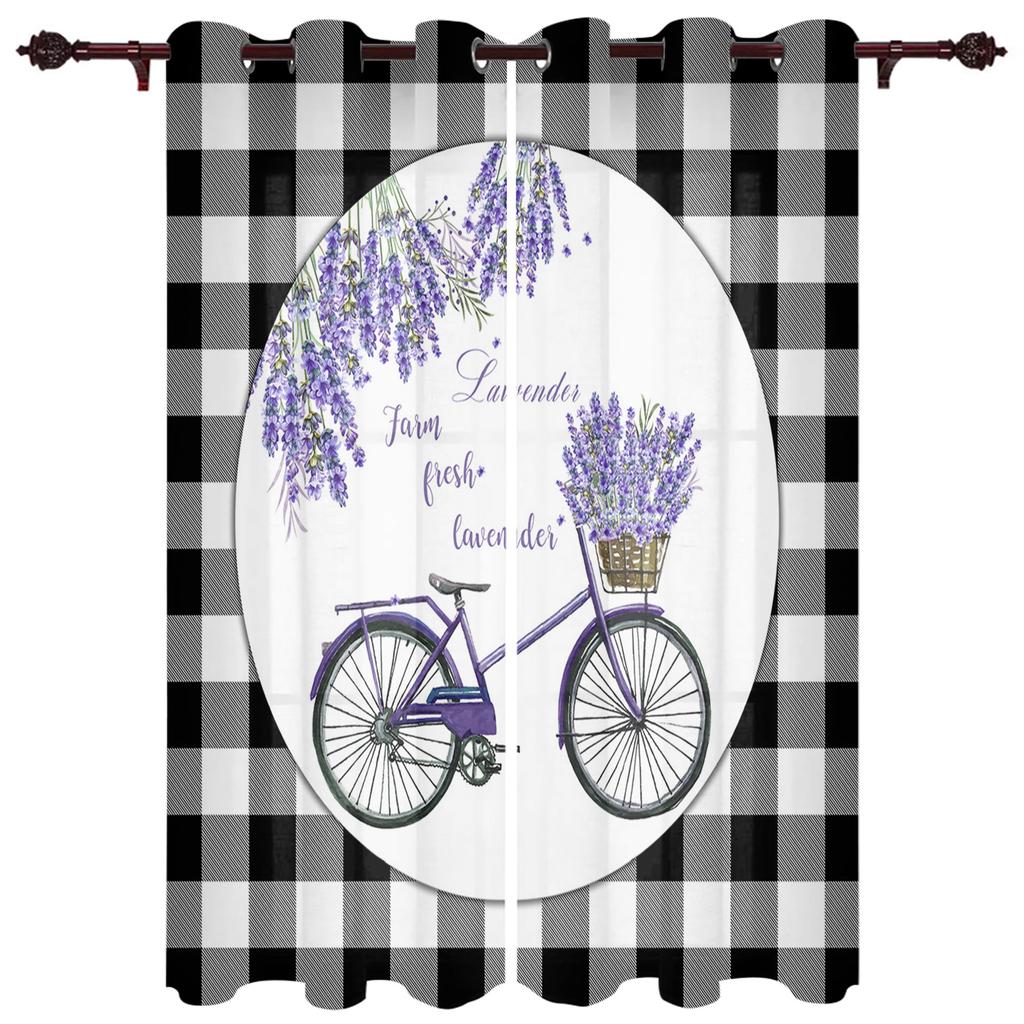 Pastoralen Stil Lavendel Fahrrad Fenster Vorhang Home Decor Vorhänge für Wohnzimmer Schlafzimmer Küche Tür Vorhang