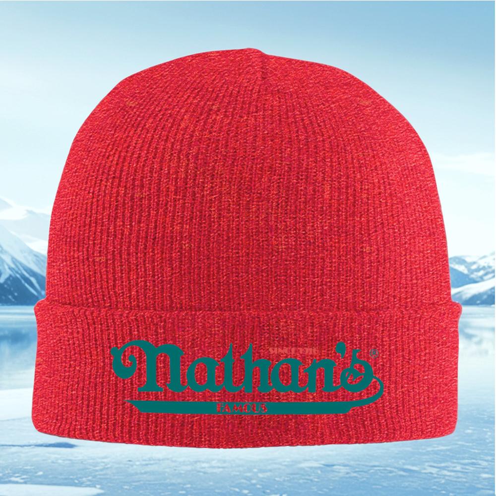 

Nathans hot dogs Famous logo Men Women Unisex Knitted Hat Beanie Pullover Cap Winter Thermal Warm Christmas Outdoor Cycling Hik
