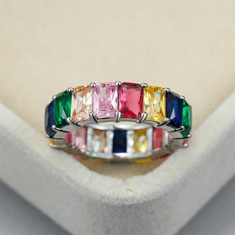 Ring zircon women's colored diamond square ring creative accessories