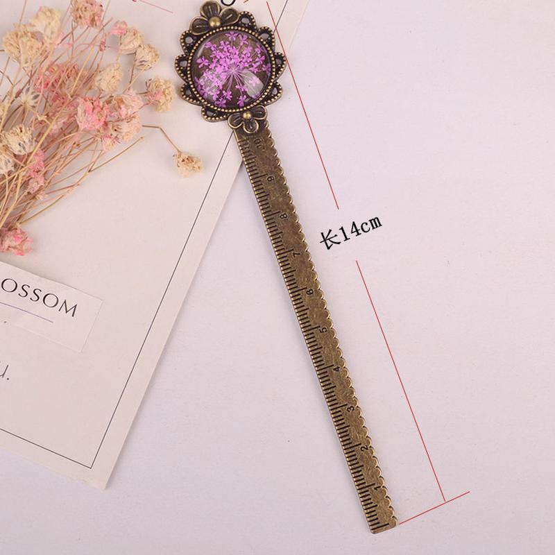 1 Piece Creative Retro Metal Bookmark Ruler Colorful Flower Bookmarks