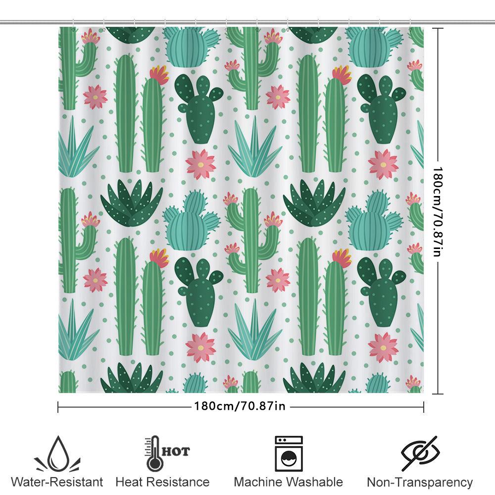 Green Cactus Shower Curtain Set Bathroom Decor Fabric Waterproof Shower Panels For Home Decoration Supplies