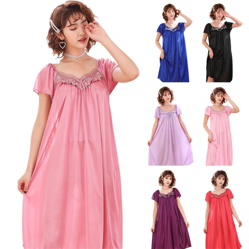 Women Oversized Nightdress Short Sleeve Lace Patchwork Nightgown Short Sleeve Sleepwear Pajam