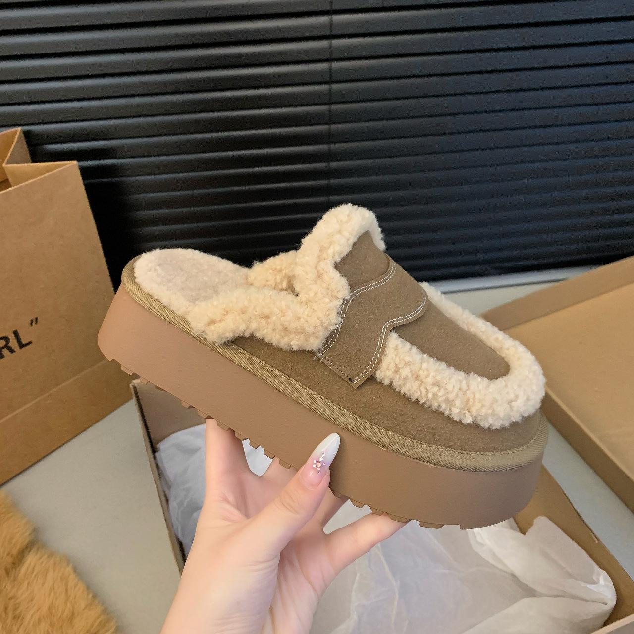 

Французькі ніжні півтапочки на плоскій підошві, бавовняні тапочки, жіночий зимовий одяг 2024, нова нішева взуття Мао Мао 40 хакі