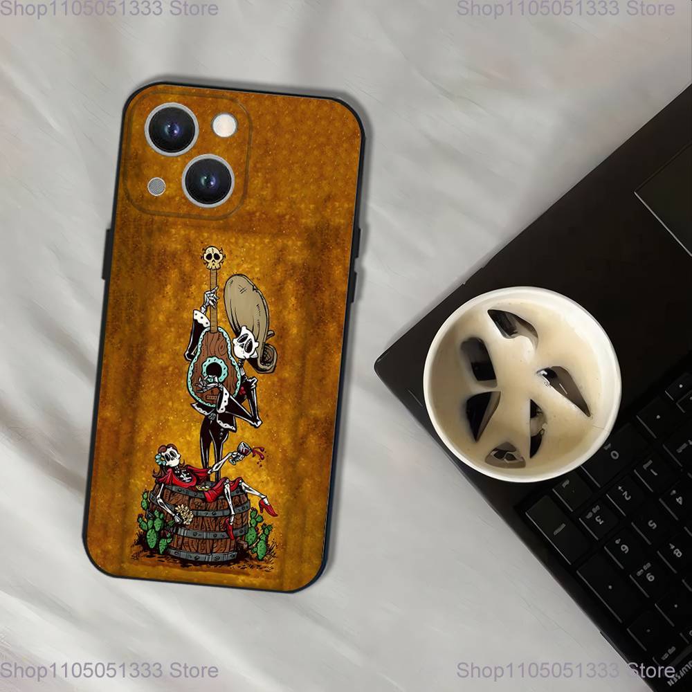 Day of the Dead Mexican Catrina Skull Phone Case For iPhone 17,16,15,14,13,12,11,Pro,XS,Max,XR,Plus,E,SE4,Mini Black Soft Cover