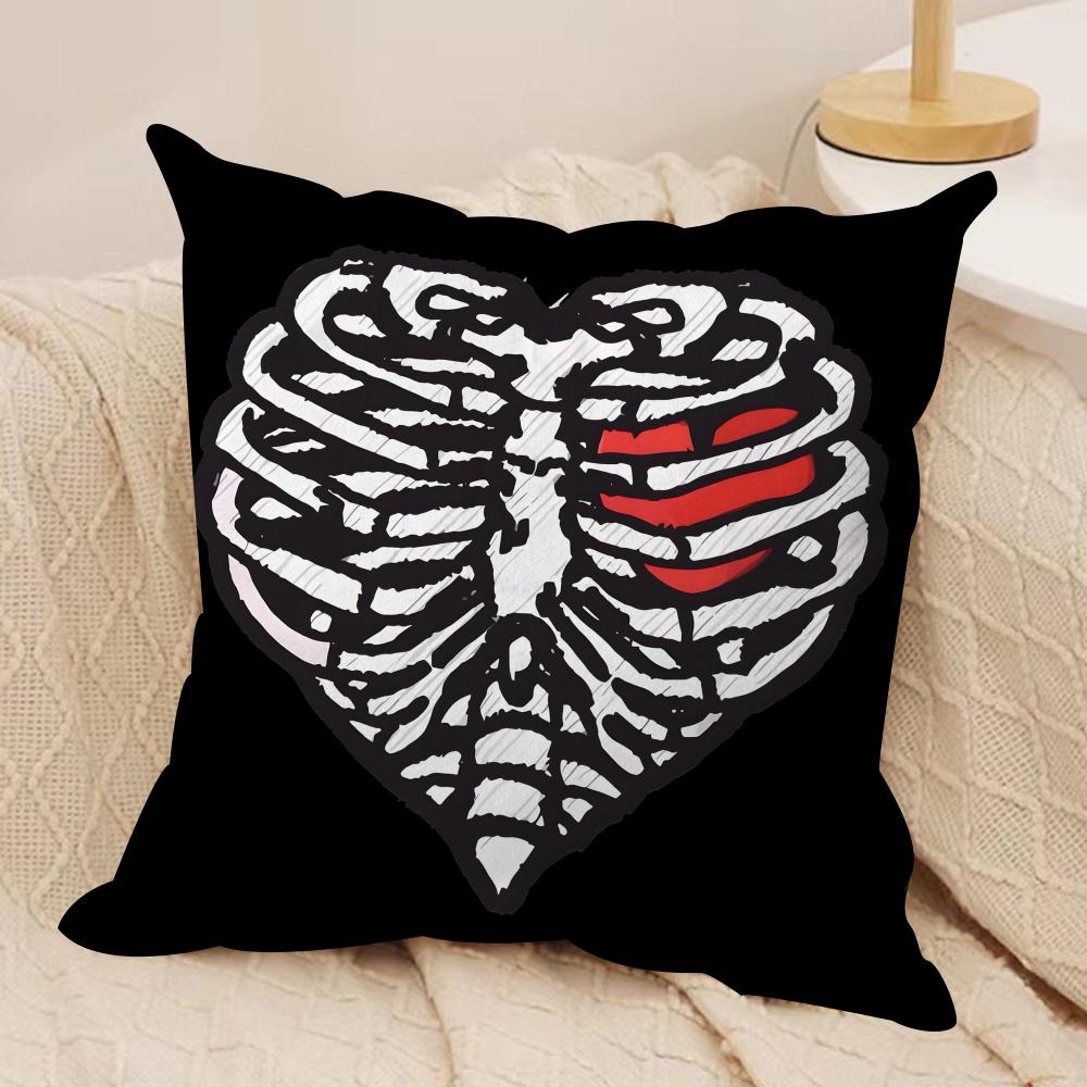 Cool Skull Heart Cushion Cover Silky Short Plush DoubleSided Printed Pillow Case for Sofa All Seasons Home Decor Gift