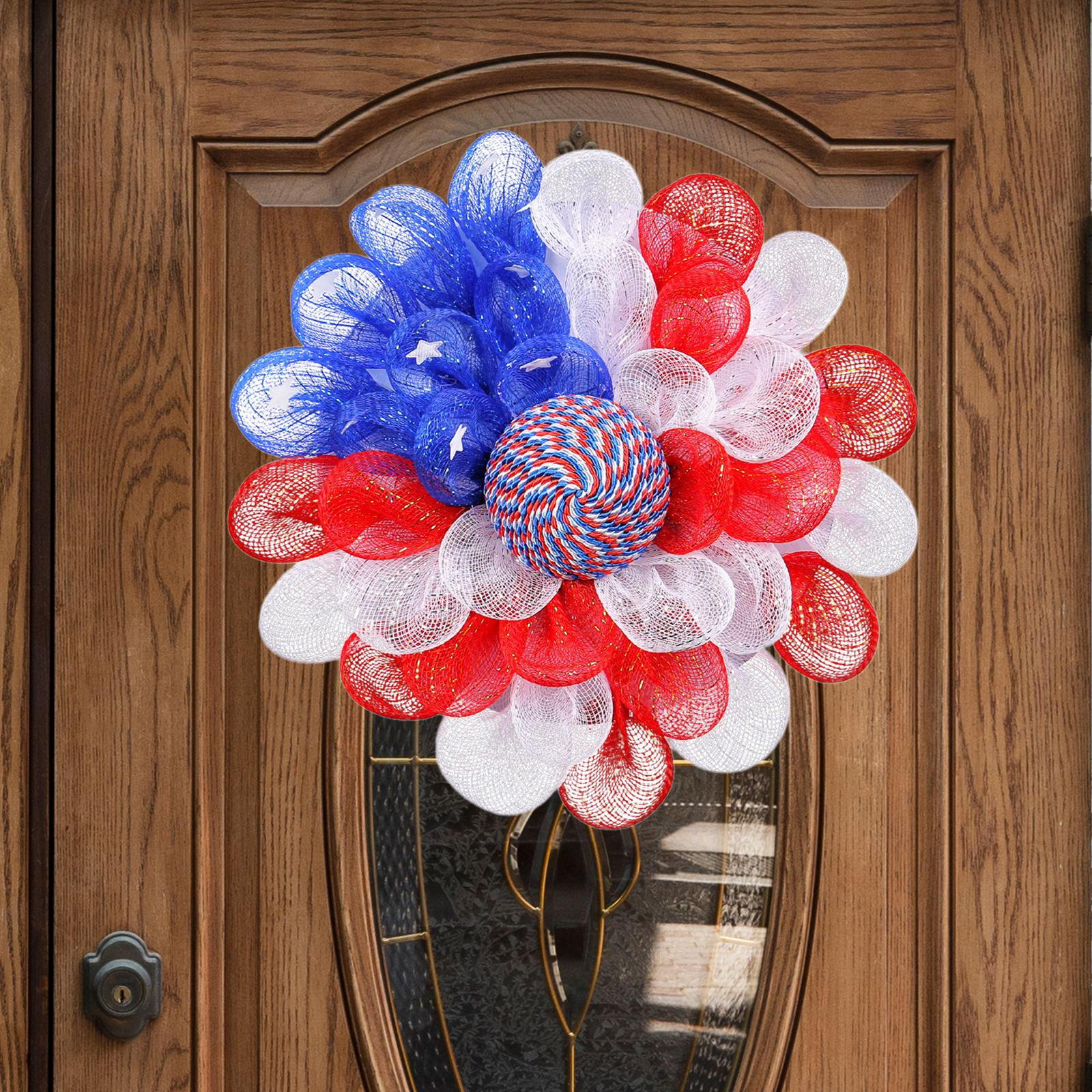 

Artificial Wreath Patriot Decoration Door Sign Flag Day Front July 4TH Round