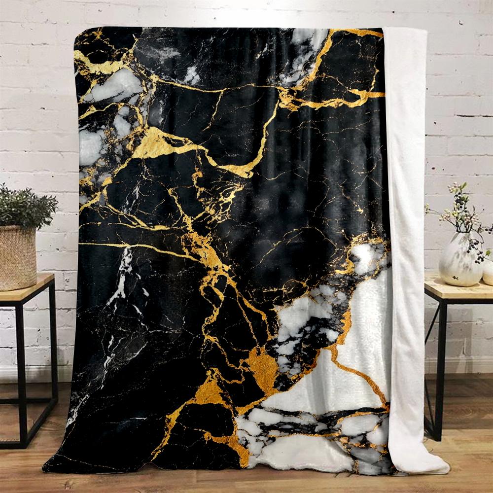 Black and Gold Marble Texture Warm Blanket Design - Flannel Blanket for Bedroom, Living Room, Sofa, and Nap Sofas