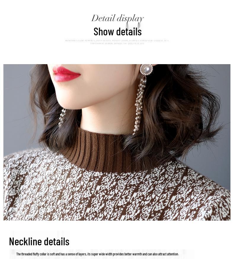 Women's Stylish Autumn & Winter Slimming Knit Wool Dress with Waist-Cinching and Printed Inner Layer