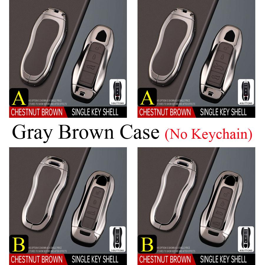 Zinc Alloy + PU Leather Car Key Case Cover Fob Holder Keychain For Porsche Cayenne 718 MACAN Panamera 911 Macan Boxster Cayman